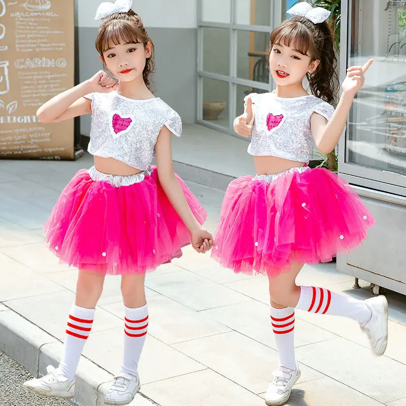 

Children's Day Performance Costume For June 1st Fluffy Skirt For Girls Sequin Gauze Skirt For Kindergarten Dance Costume Set