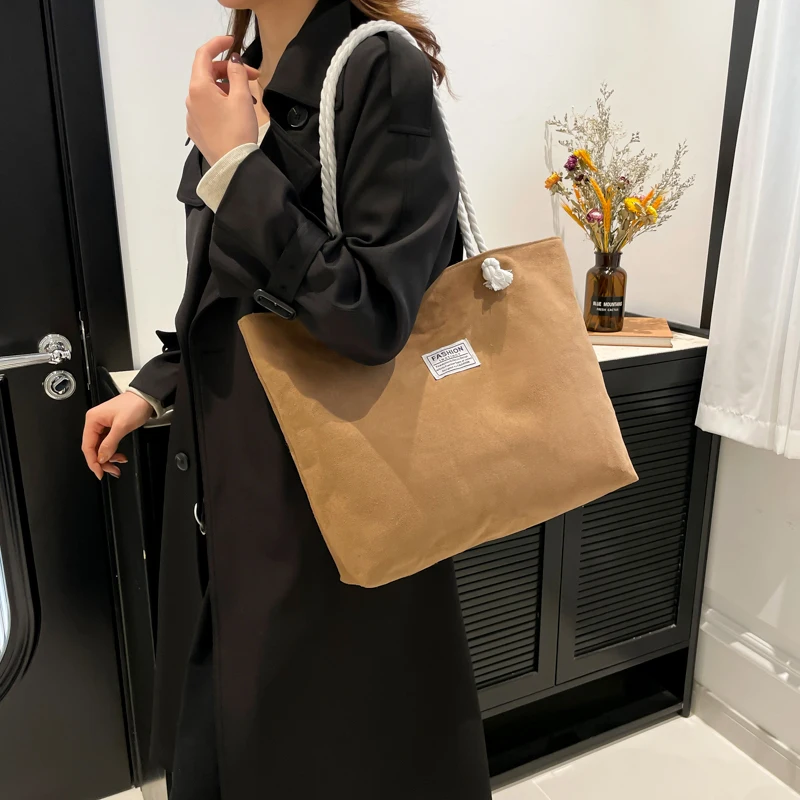 Women's Shoulder Large Capacity Suede Shopping Bag Canvas Women's Bag Fashion Literary Leisure Shoulder Bag