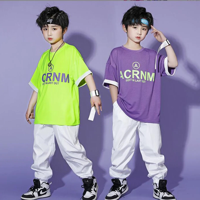 

Kids Hip Hop Dancing Clothing Oversize T Shirt Tee Streetwear White Sweat Pants For Boys Girls Jazz Dance Costume Stage Clothes