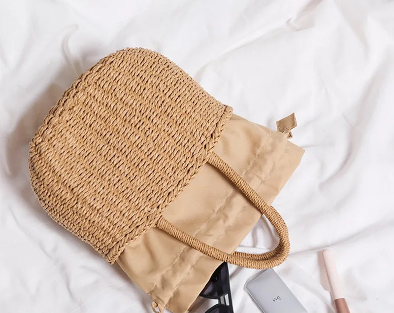 Einfaches Design Stroh Handtaschen für Frauen handgemachte böhmische Stil Strand tasche Sommer Mode Pack Eimer Tasche Geldbörse Taschen – Detail 40