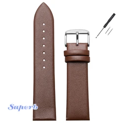 Ultra - Thin Soft Genuine Calf Leather Watch Strap with Pin Buckle - 22mm (Darkbrown)