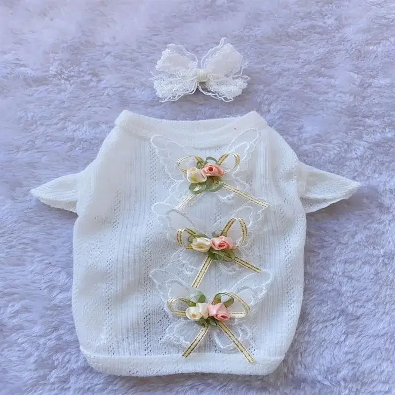 

Lace Butterfly Dress Dogs Clothing Pet Sweet for Dog Clothes Small Costume French Bulldog Cute Summer White Girl Collar Perro