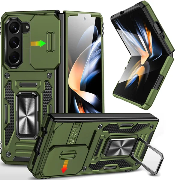 Shockproof Magnetic Ring Holder Case with Lens Cover and Stand
