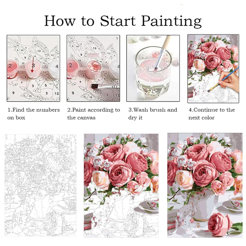 GATYZTORY DIY HandPainted Oil Painting 60x75cm Paint By Numbers For Adults Kits Flowers Picture Paint Home Decoration Diy Gift