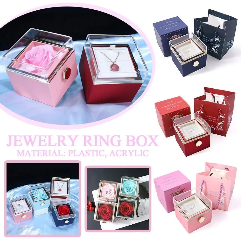 New Valentine Eternal Rose Jewelry Box Rotate Wedding Pendant Necklace ...