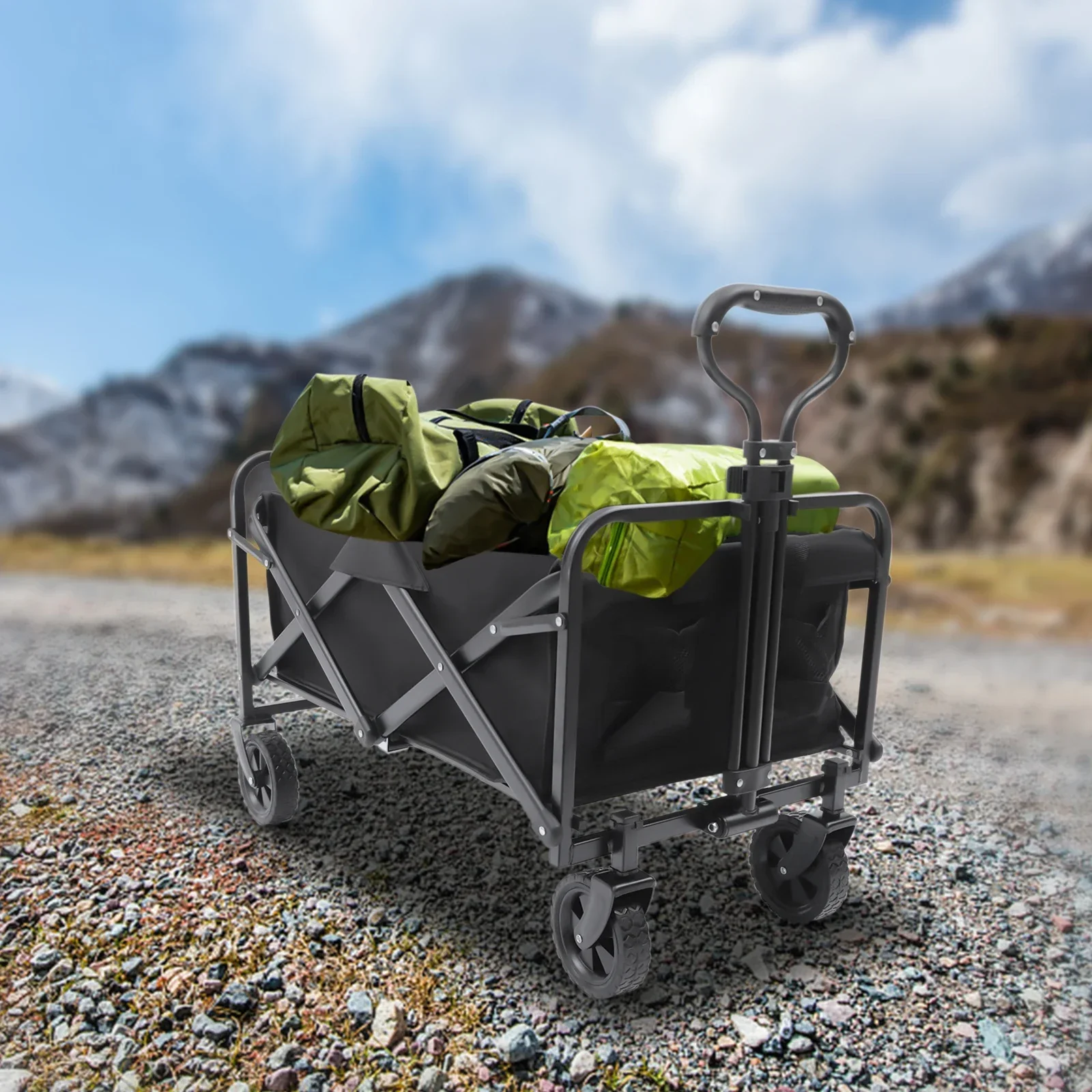 176LBS Heavy Duty Camping Trolley with Big Wheels, Adjustable Handle & Drink Holders-Perfect for Festival and Beach Use