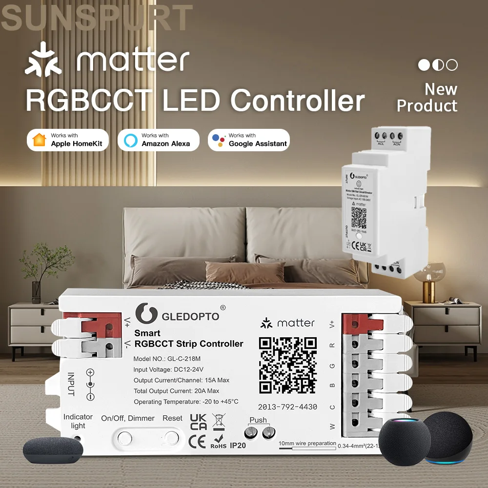 Matter WIFI RGBCCT Controller WLED สมาร์ท LED Strip 12V 24V Tuya Dimmer พร้อม Apple HomeKIT Amazon Alexa Google Siri Voice Control 1