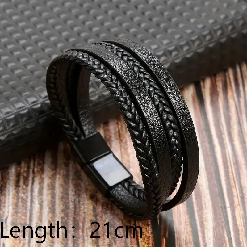 Stylish Multilayer Braided Leather & Stainless Steel Men's Bracelet