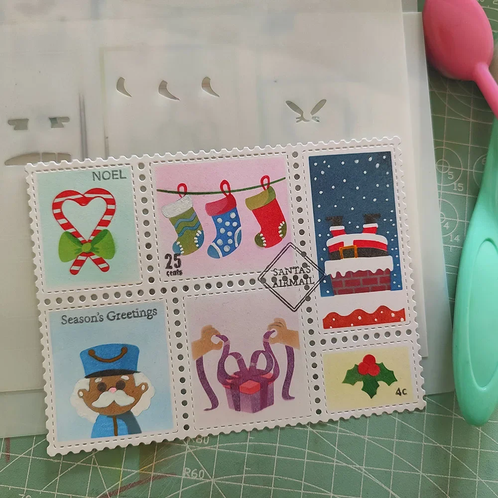Metal Cutting Dies Snowy Postage Collage Stencil for Card Making A6 A7 Slimline Winter Postage Clear stamp