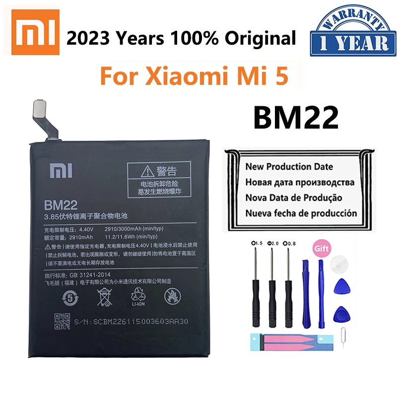 

100% Original 3000mAh BM22 Battery For Xiaomi 5 Mi5 M5 bateria Replacement Phone Batteries Accumulator With Repair Tools Kit