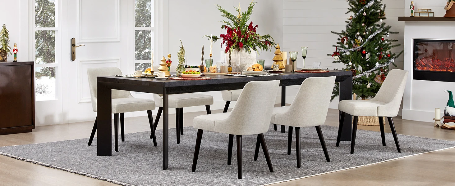 Description Picture 5 of itemCHITA Mid-Century Modern Dining Chair, Upholstered Fabric Accent Chair for Dining Room, Set of 2, Flax Beige in Fabric