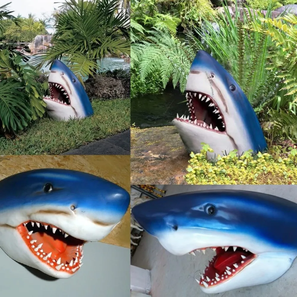 

Great White Shark Head Sculpture Wall Hanging Cosplay Resin 3D Jaws Statue Ocean Art Craft Ornament Home Decoration