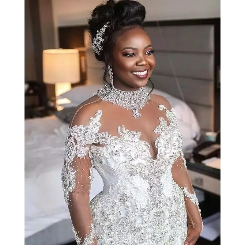 

Свадебное платье, Африканское свадебное кружевное платье с длинным рукавом и юбкой-годе