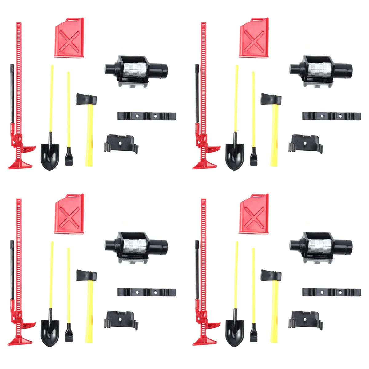 BAAU 4Set Luggage Rack Winch Shovel Fuel Tank Ax Decoration for Rc Model Cars Spare Parts Simulation Climbing Car Scx10 D90