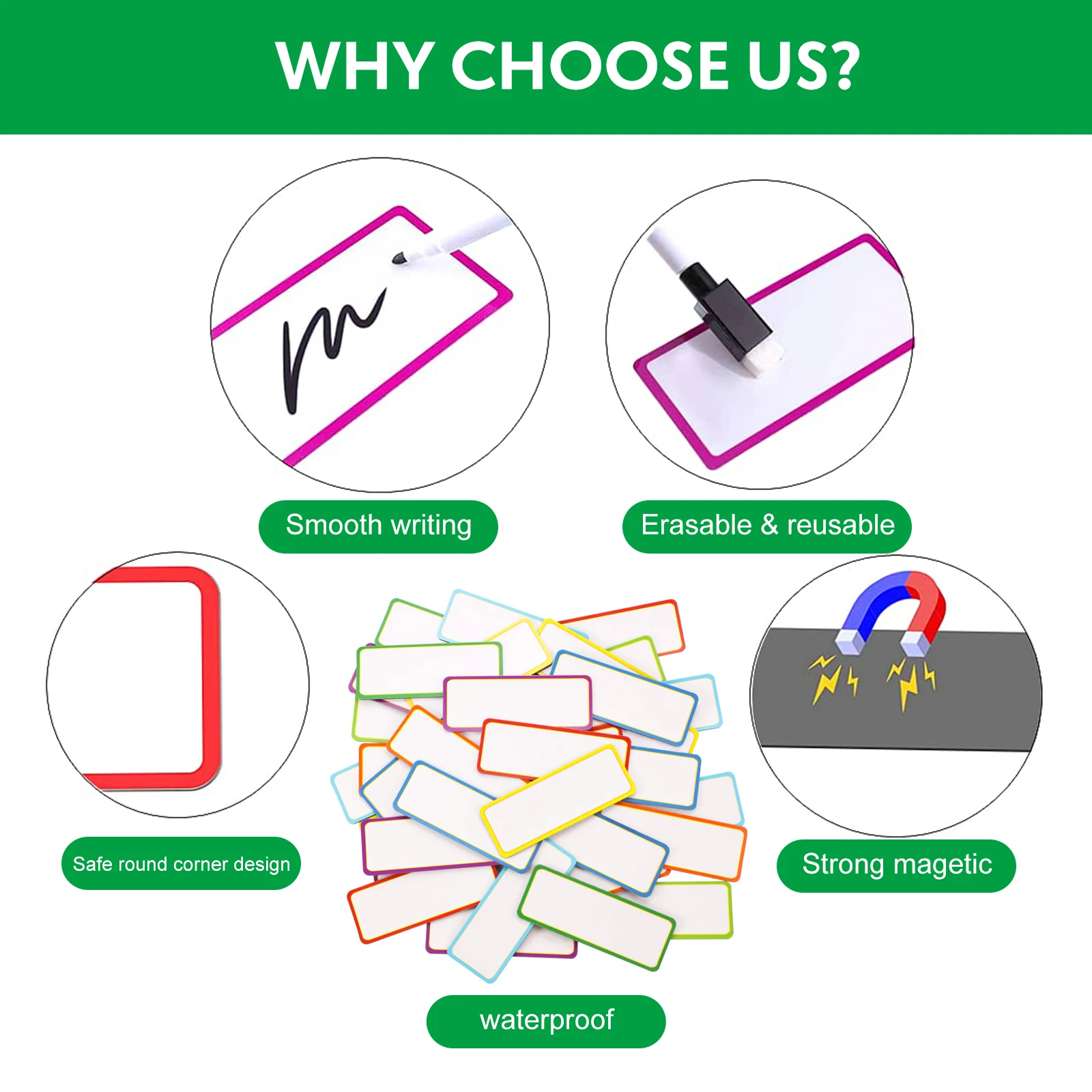 54PCS Dry Erase Labels Name Tags Full Back