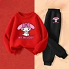 Girls' Sweatshirt Set with Melody Print Children's Pullover and Pants 2-piece Set, Breathable Spring Autumn Style Thin Tracksuit 3