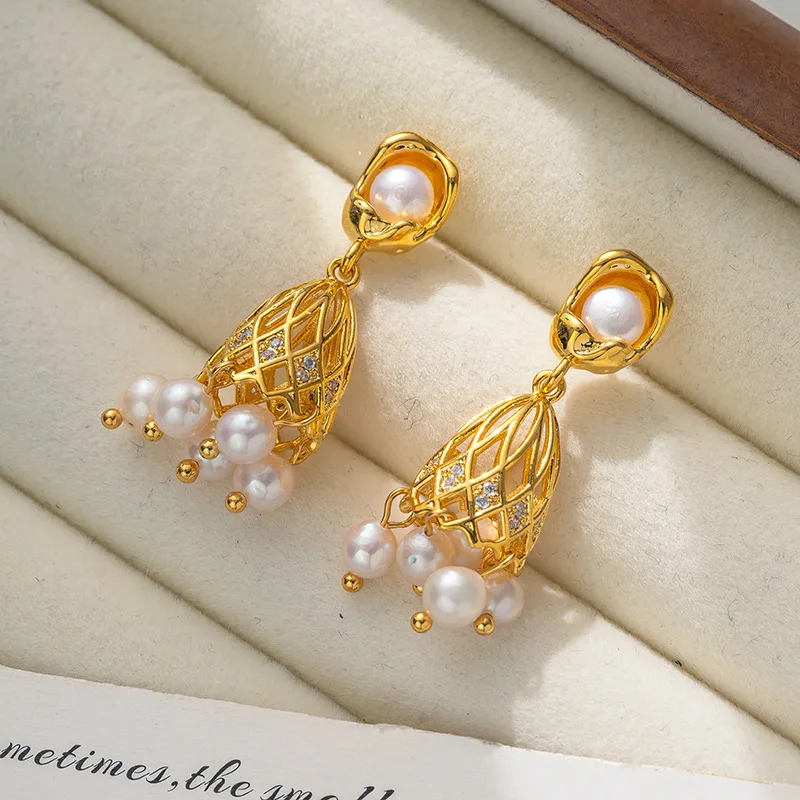 

2024 New Natural Freshwater Baroque Water Drop Pearl Earrings For Women Gift Dangle Earrings Luxury Jewlery