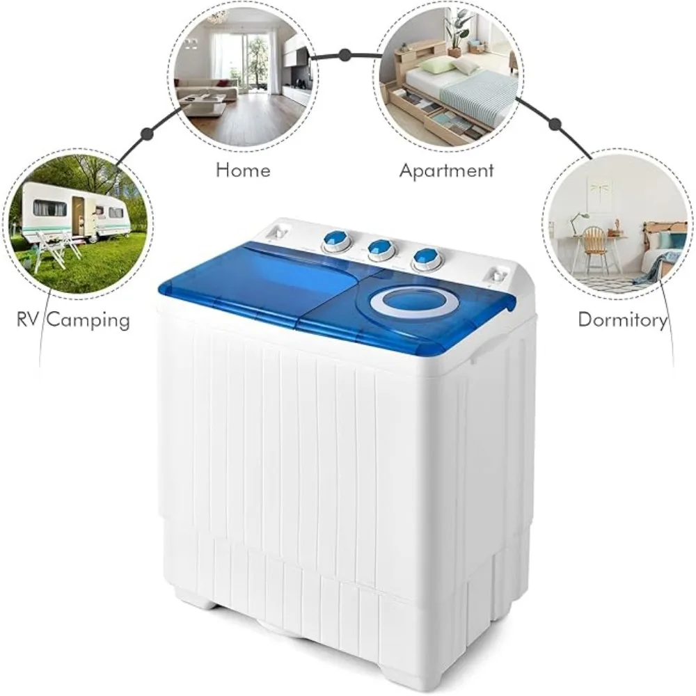 Portable Washing Machine Twin Tub 26lbs Capacity Laundry 18lbs 8lbs Spinner Combo with Built-in Drain Pump 6