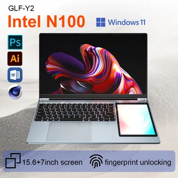 GLF-Y2 Dual Screen Laptop Intel N100 Max 15.6 Inch IPS+7'' Touch 32G DDR4 M.2 2T SSD Slim Business Computer Gen Office Notebook