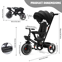 Tricycle pliable pour enfants avec poignée Parent réglable, freins de roue et capot amovible, Tricycle avec dossier et siège 2