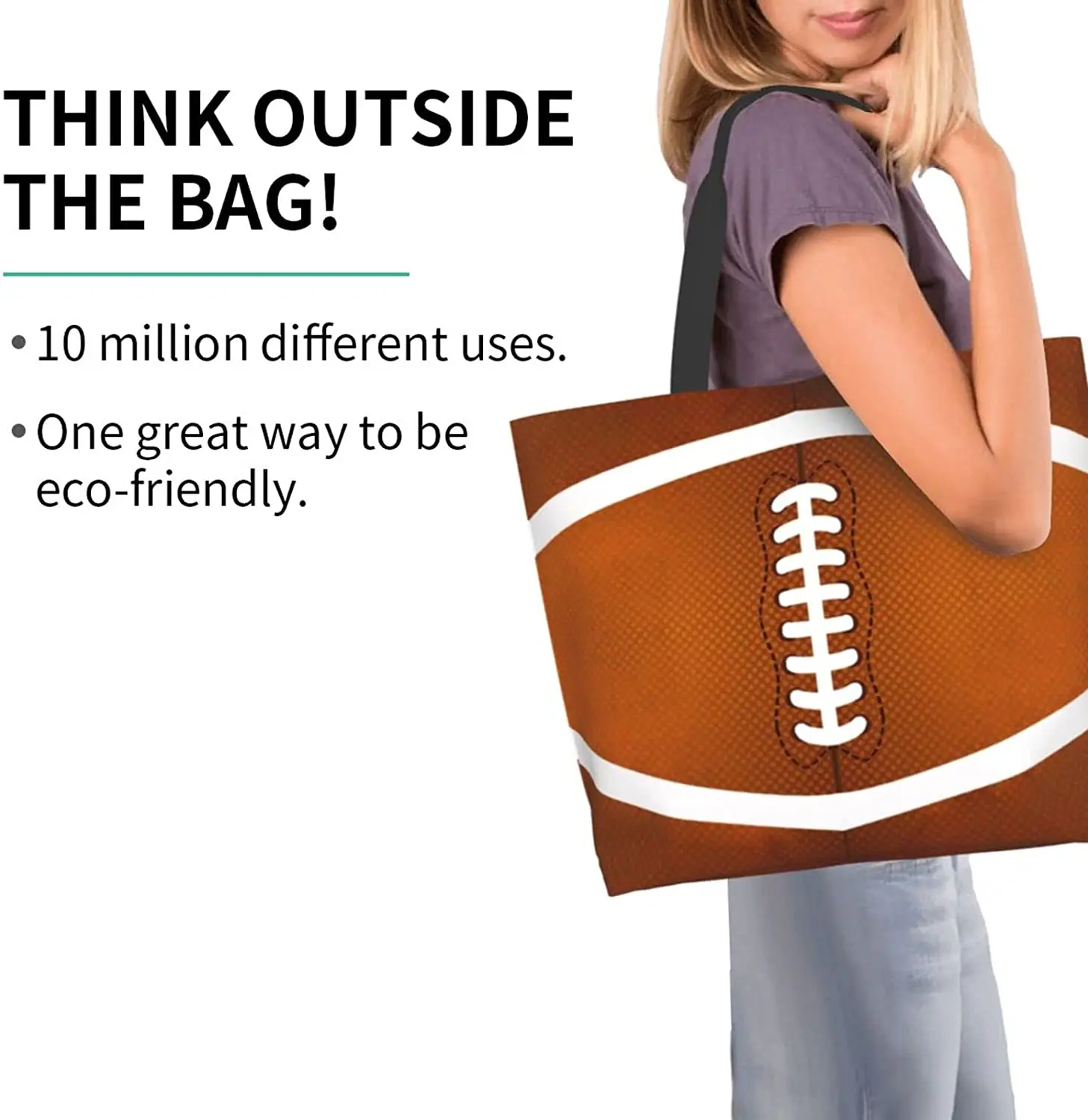 American Football  Tote Handbag Large Oversize Casual Canvas Sports Mom Beach Travel Bag 2
