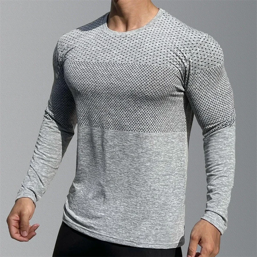 Men's Sport Long Sleeve Tops Quick Dry Fitness T-shirts Bodybuilding Gym Tees Casual Skinny Elastic Breathability men Sportswear 4