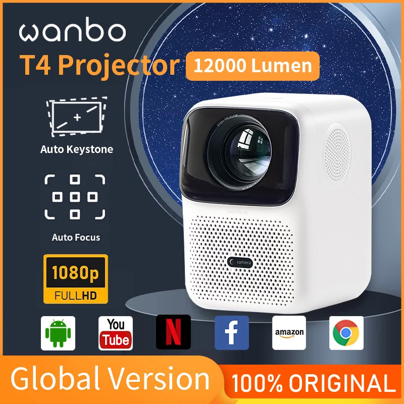 

Wanbo T4 Projector Android 9.0 Full HD 4K Projector 1920*1080P 12000 Lumens Auto Focus Keystone Correction Home Outdoor Movie