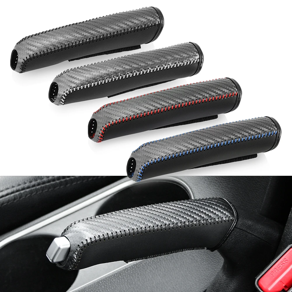 Hand Brake Cover Gear Head Cover Carbon Fiber Car Leather Gear Handbrake Cover For Skoda Octavia 2 3 Superb Fabia Rapid Kamiq Kodiaq Yeti