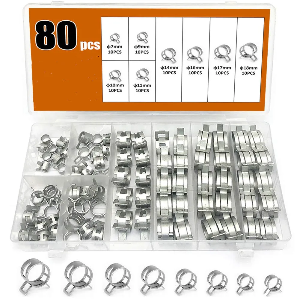 Free Shipping 80pcs/set 7-18mm Spring Clip Hose Clamp Fastener Fuel Line Hose Water Pipe Air Tube Car Plumbing Tools