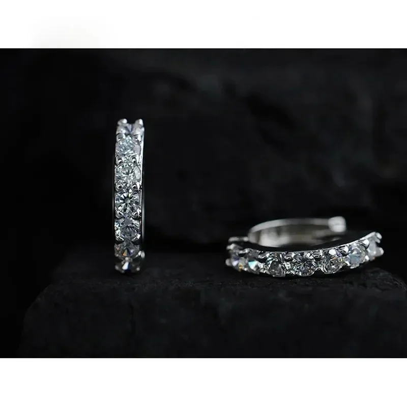 925 Silver Plated Hoop Earrings For Women - Rhinestone Crystal Luxury Jewelry Set Romantic Gift Stylish Elegant Earrings