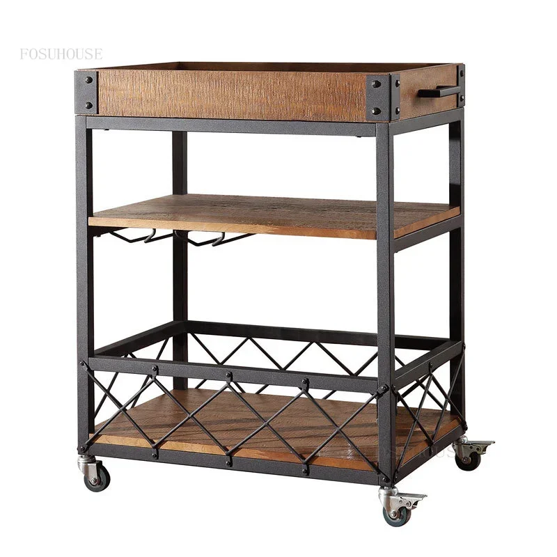 Solid Wood Living Room Villa Kitchen Islands Creative Coffee Shop Restaurant Trolleys Cart Retro Apartment Storage Cabinets y