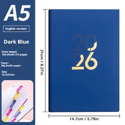 Bilingual 2026 Planner - A5 PU Leather Cover Weekly & Monthly Agenda Diary (Deep Blue - EN - 70G)