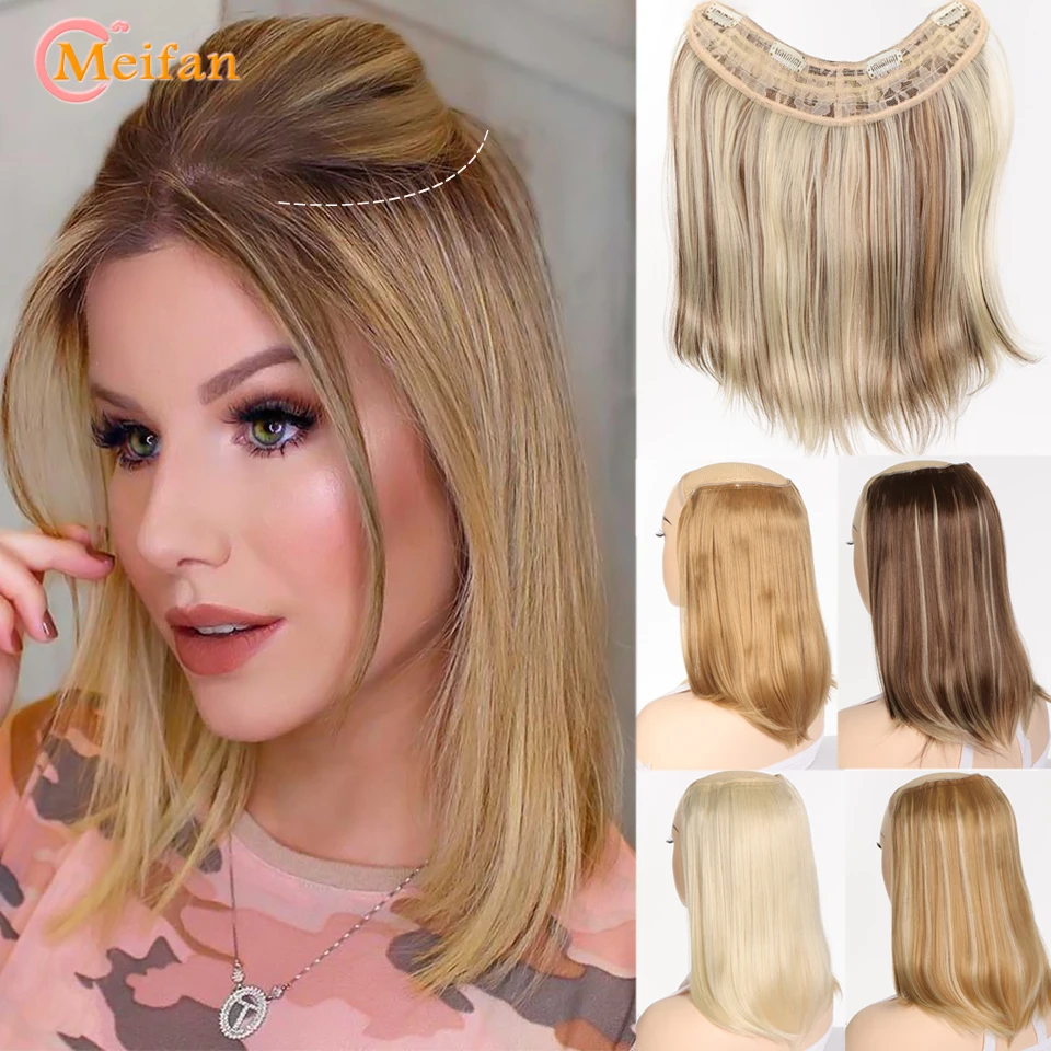 Synthetic Long Straight U-Shaped Half Wig Hair Clip in One-piece Hair Extension Invisible Natural Fake Hairpiece hair extensions for Women