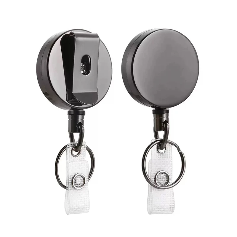 1PCS Metal Plating Gray-black Retractable Keychain ID Holder Key Chain Easy Pull Button Key Ring Hot Sale Accessories Wholesale