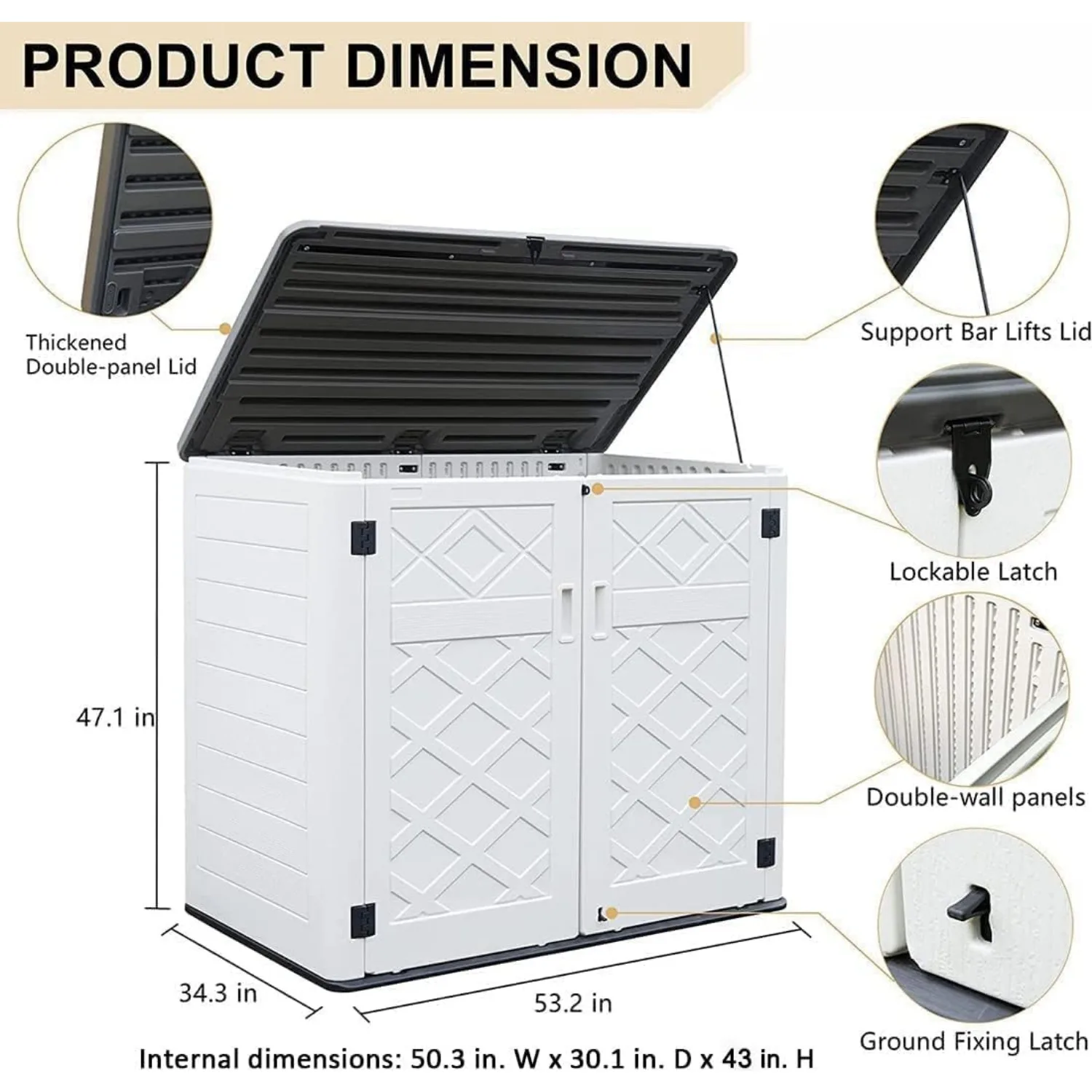 Horizontal Outdoor Storage Shed,47 Cu.ft Resin Outdoor Storage Cabinet Waterproof for Garden/Patio/Backyards 4