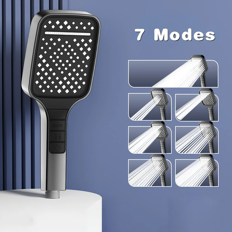 

New 7 Modes Shower Head High Pressure Water Saving One Key Stop Big Rainfall Shower Spray Nozzle Modern Bathroom Accessaries Set