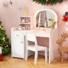 Kids Vanity, Princess Makeup Desk and Chair Set with Lights Mirror Drawer Storage Shelves, Vanity Set for Toddler Girls 1