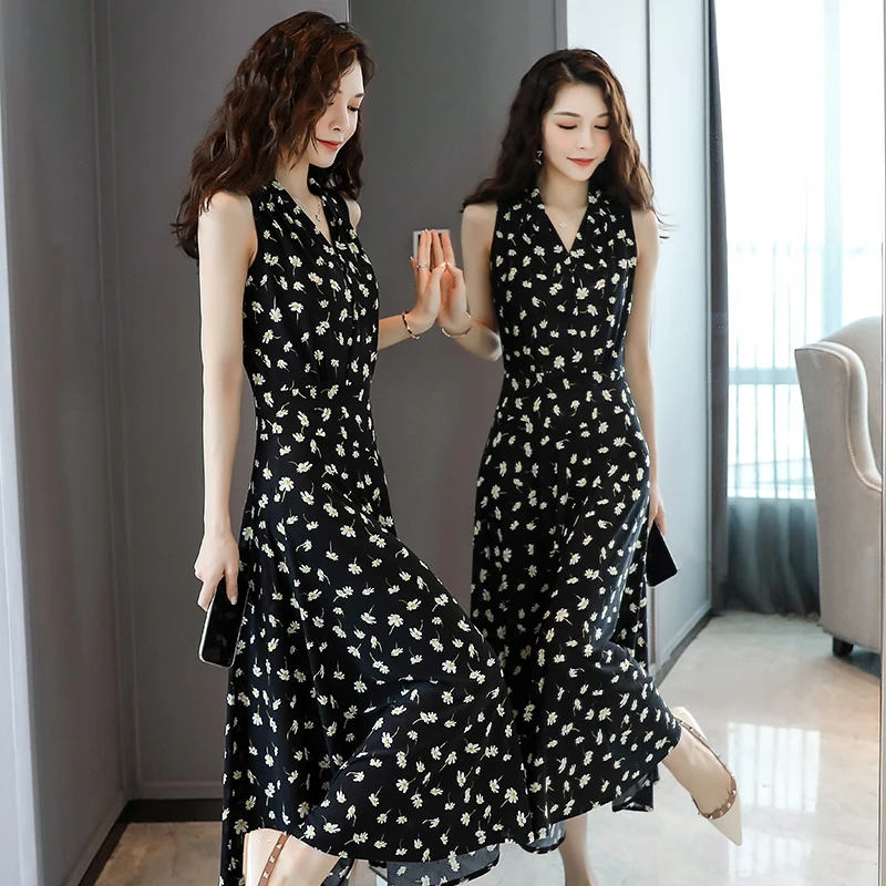 

Plus Size Women dresses Summer Print Vintage Casual Long dress For Ladies Elegant Maxi Dress V-neck Sleeveless Clothes
