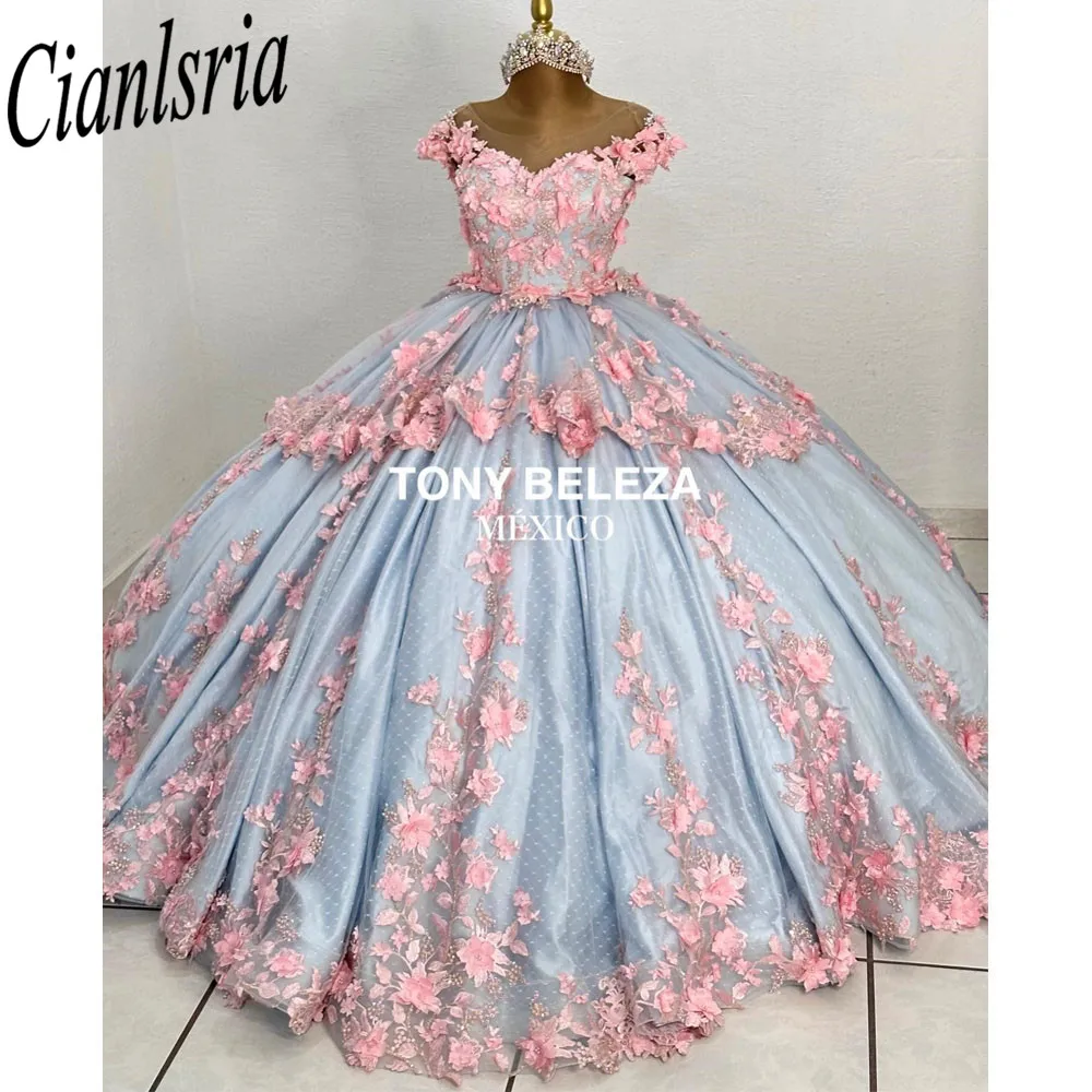 

2023 Sparkly Blue Sweetheart Quinceanera Dresses Ball Gown Birthday Gown Vestidos De 15 Años