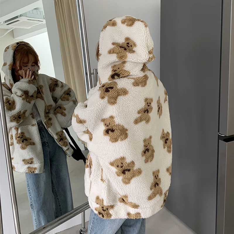 Spring Womens Hoodies Cute Teddy Coat Women Harajuku Loose Kawaii Korean Sweatshirt Oversized New Hoodie Streetwear 2024 Fashion
