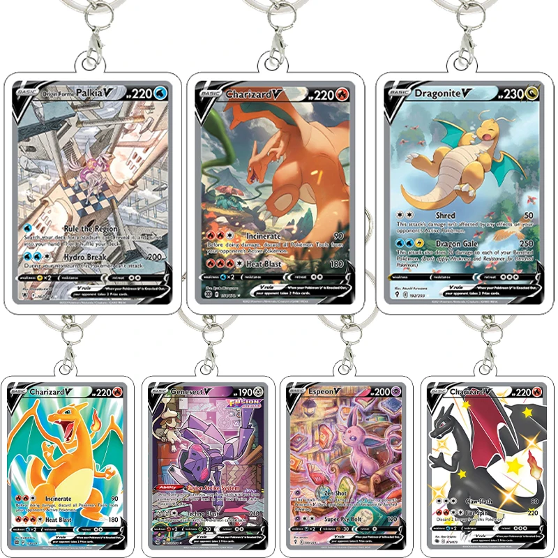 Machomp Key Chain PKM Anime Charizard Game Card Shape Acrylic Keychain Accessories ...