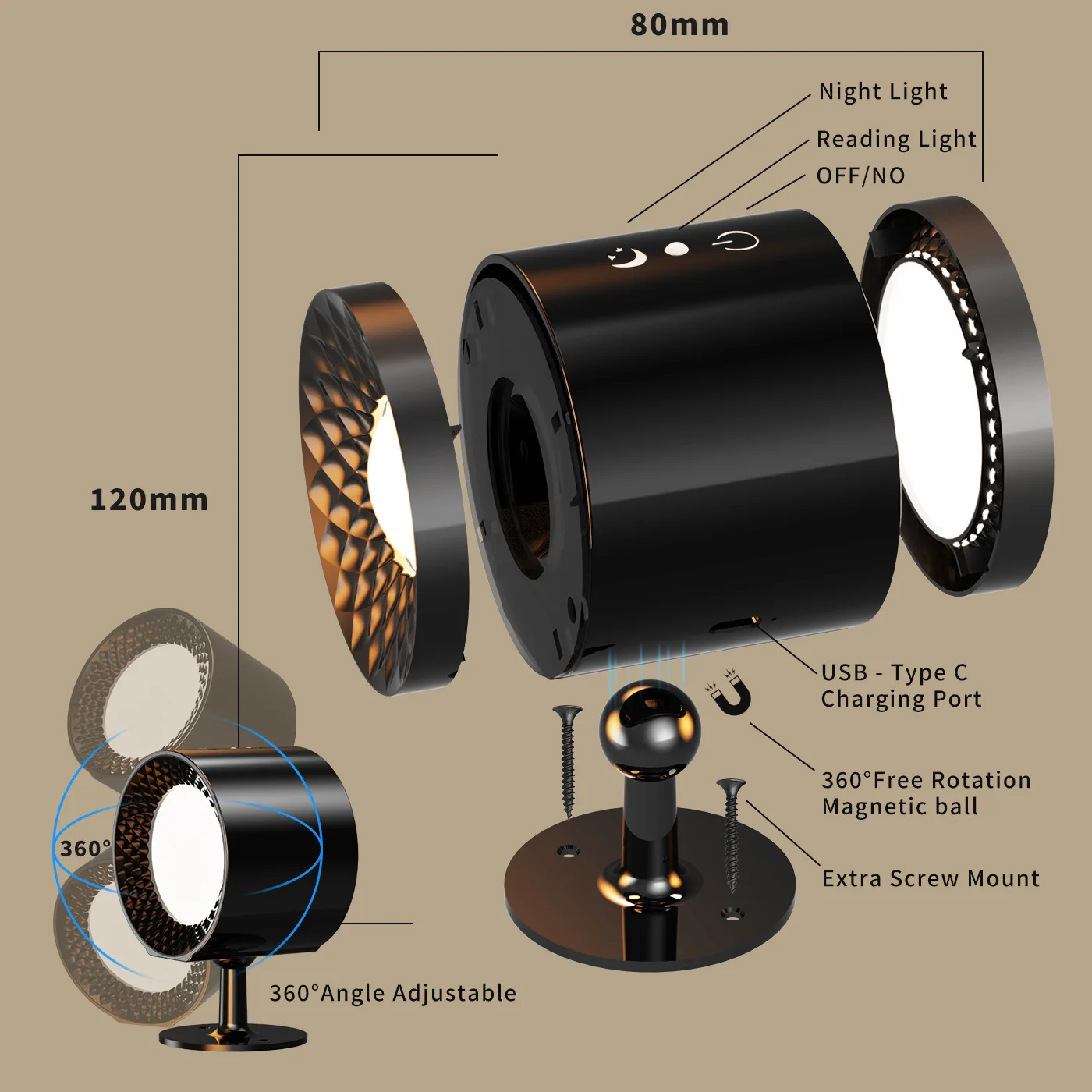 Led Wall Lamp Touch Control IR Remote 360 Rotatable USB Recharge Wireless Portable Night Light For Bedside Bedroom Reading Lamp