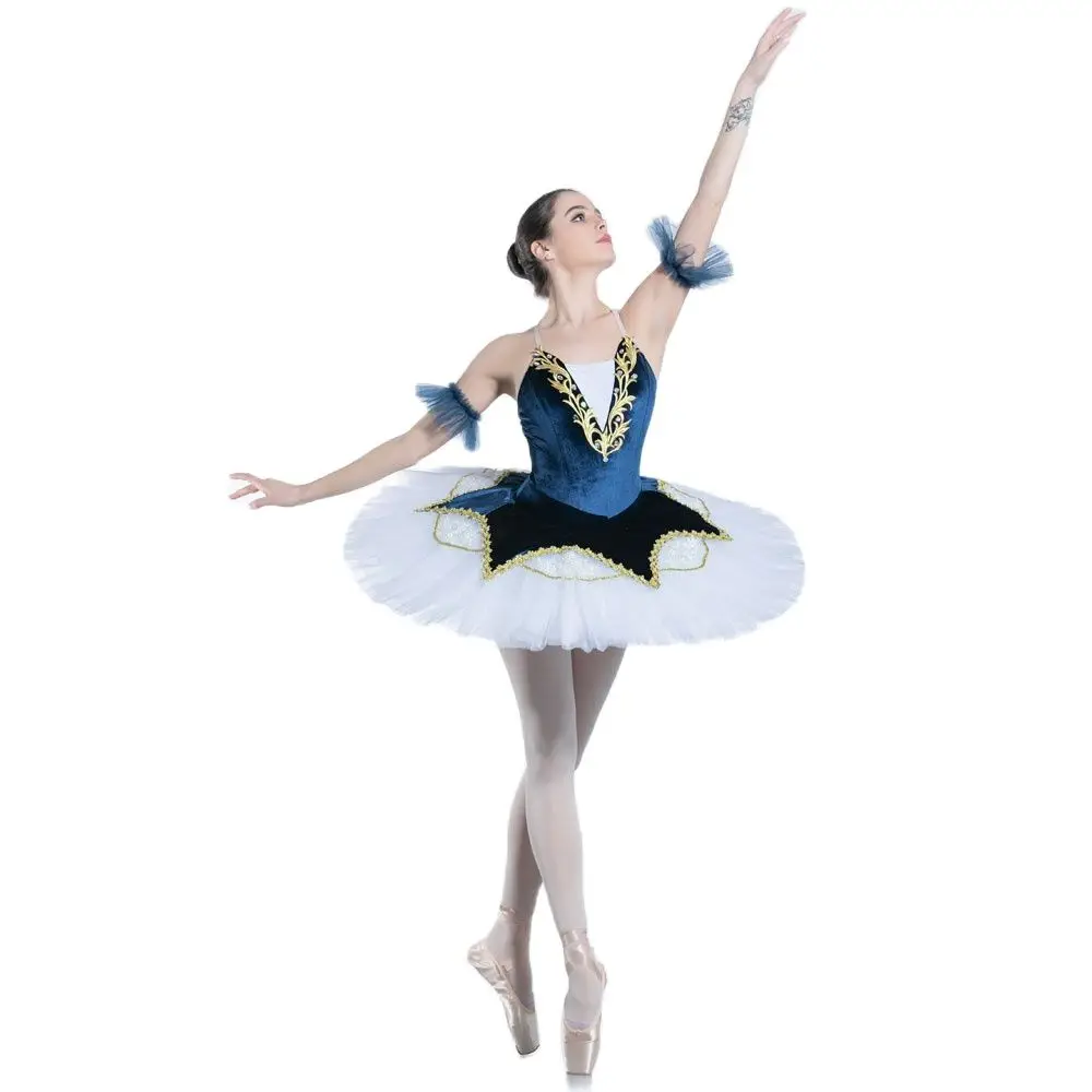 

Dance Favourite Ballet Tutus BLL079 Pre-professional Costumes Navy Blue Velvet Bodice With Gold Applique Ballerina Tutu
