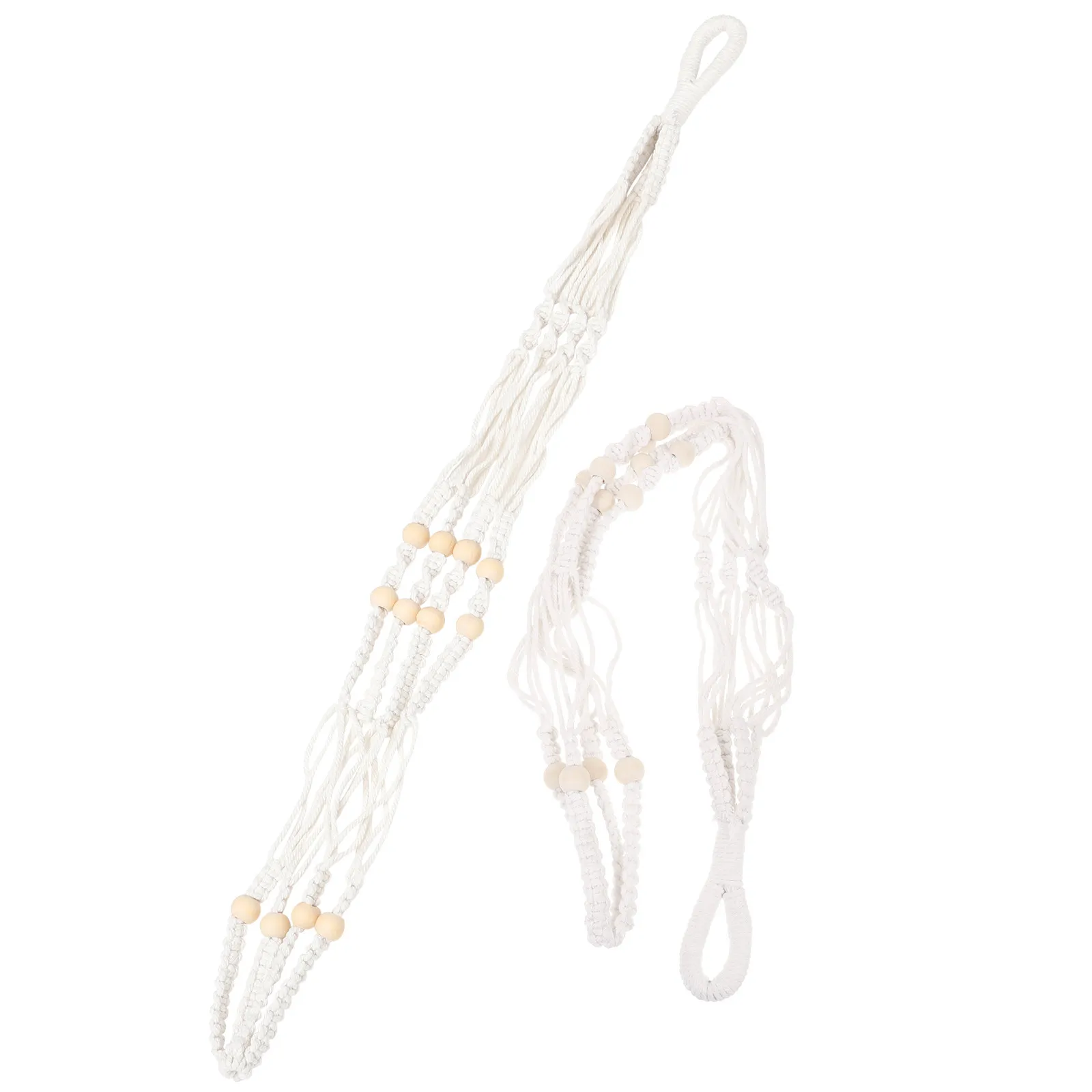 2개의 면로프 마크라메 식물 걸이 키트 (실내외 걸이식 식물, 침실, 거실, 발코니, 정원 장식, 천장용)