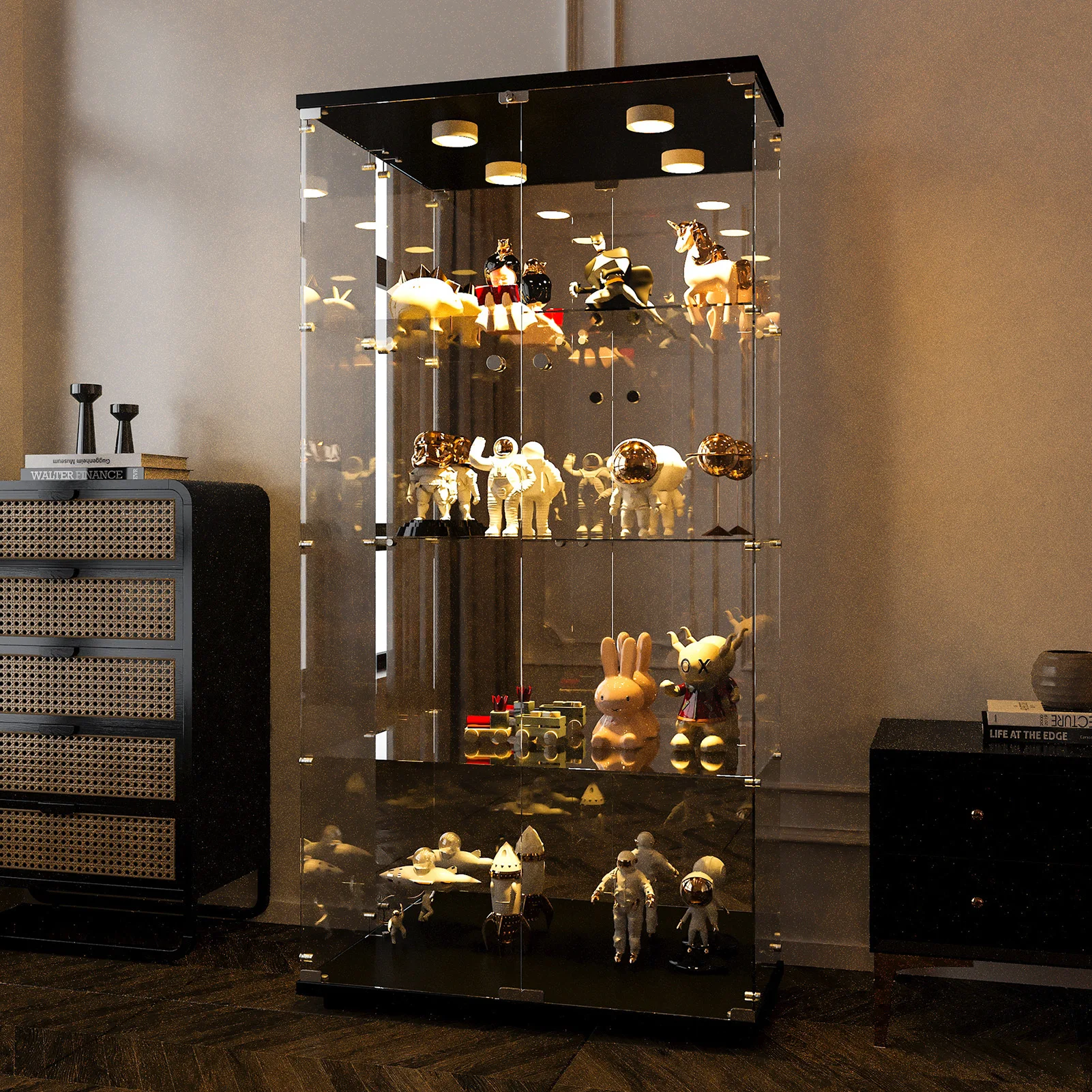 Glass Display Cabinet with Light Showcase Wine Cabinets Living Room Shelf Corner Liquor Wine Cabinet Rack Counter Bar Furniture