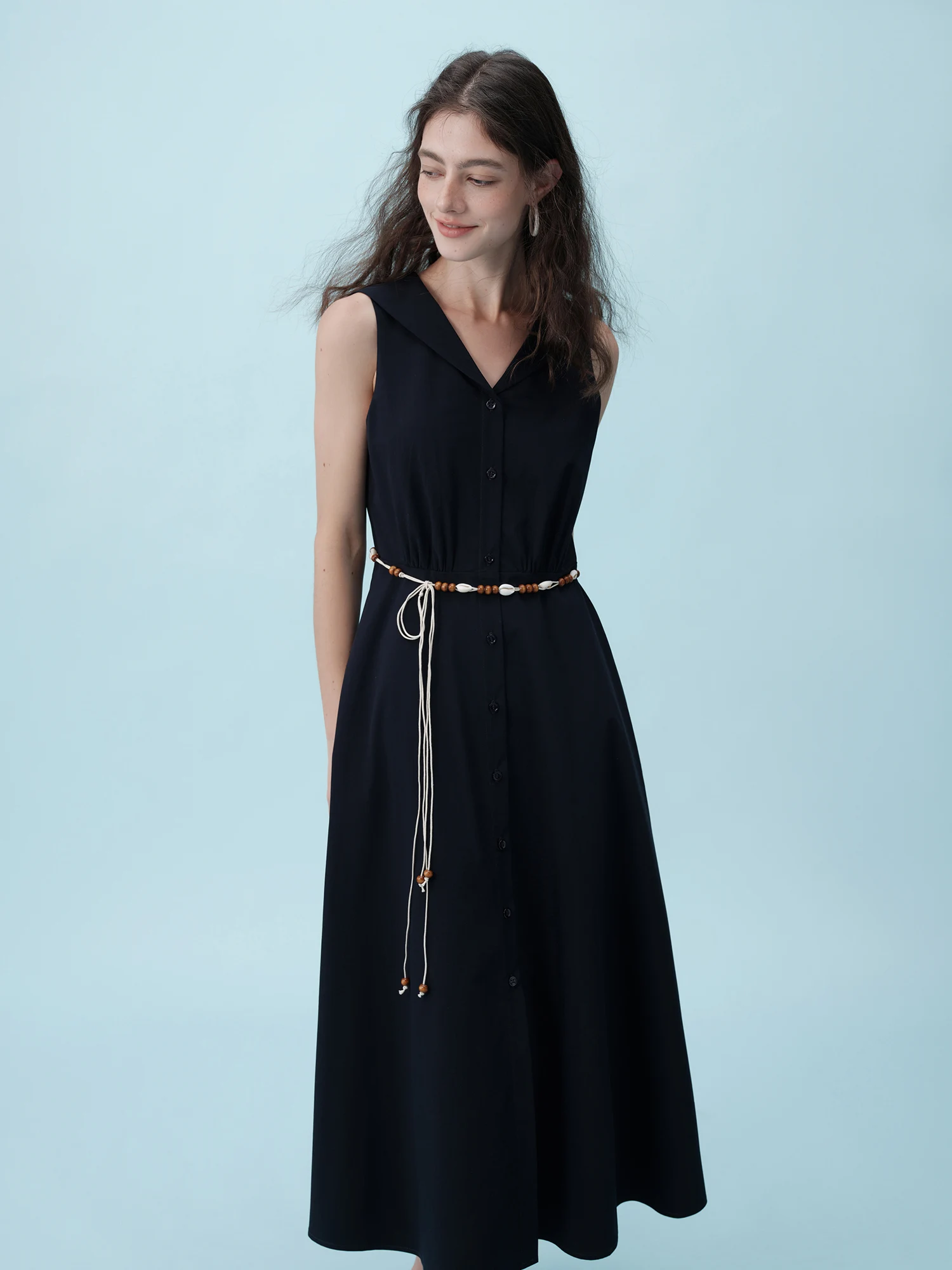 ZIQIAO 2025 Summer Women's Sleeveless Resort Dress - Nautical Collar &  Breathable Elegance Casual Loose Dress 25ZQ92232 - AliExpress 200000345