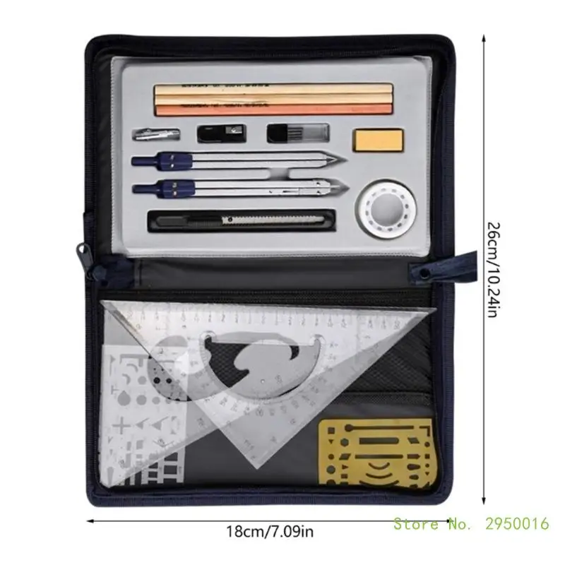 Metal Geometry Metal Divider, Set Square, Pencils, Eraser Set