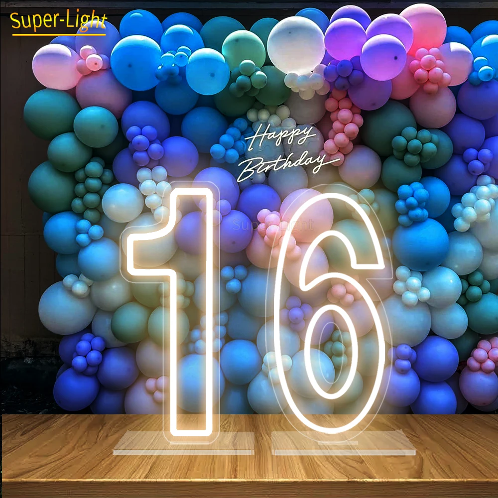 LED Number 1 2 3 4 5 6 7 8 9 0 Sign With Base and Chain, Light Up Signs for Birthday Party Decor 1st Birthday Numbers Kids Gift