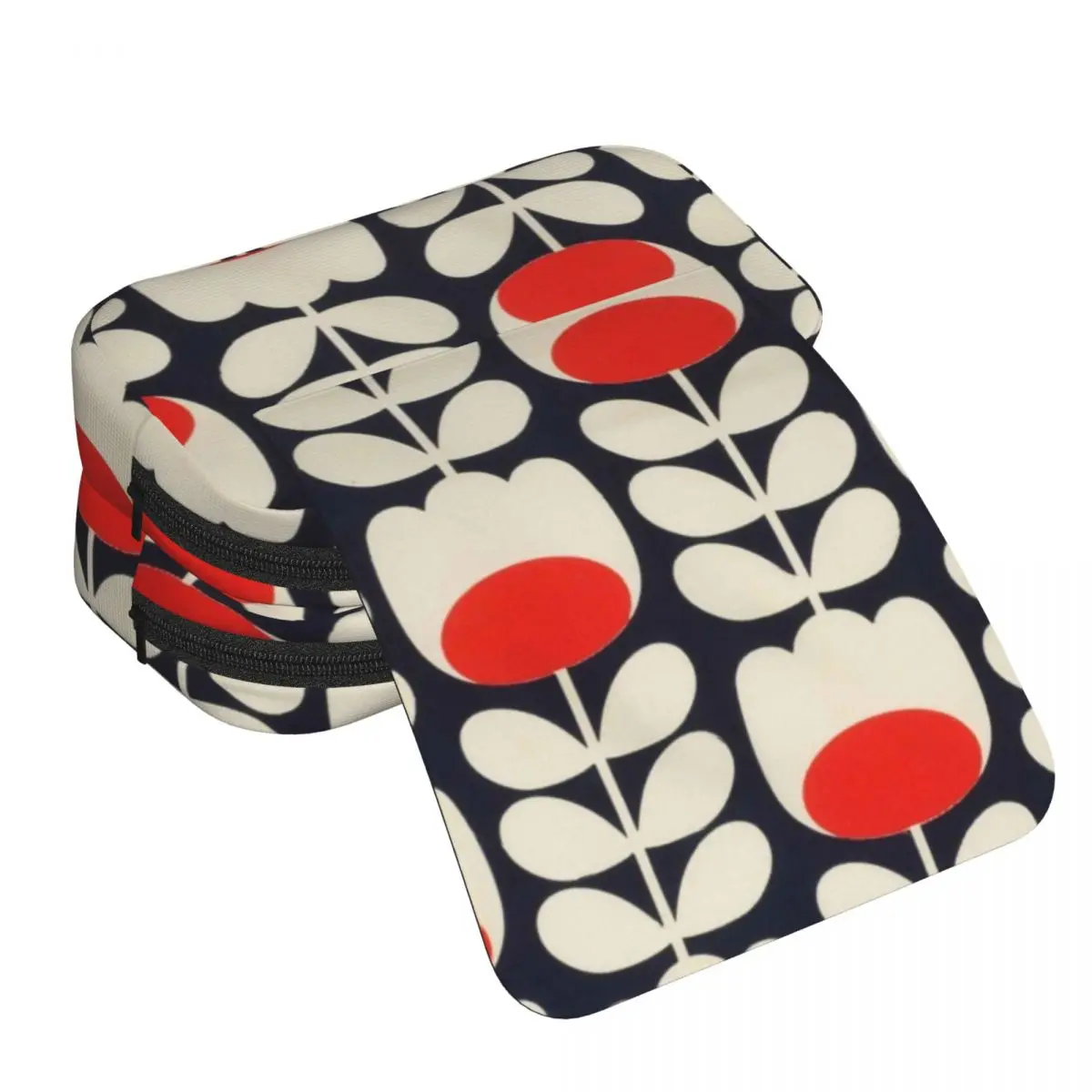 Orla Kiely, 멀티 스템 플라워, 레드, 화이트 필통 펜 홀더 하드 쉘 가죽 대형 수납 펜 박스 연필