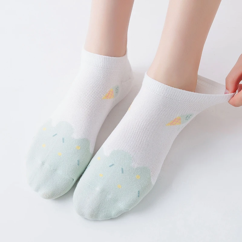 Womens Socks 6 Pairs women summer thin short socks sweet cute breathable mesh comfortable small floral fragments